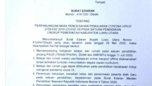 Belajar dari Rumah Bagi Pelajar di Luwu Utara Diperpanjang Hingga 11 Juli 2020