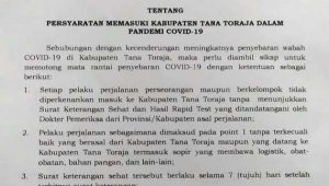 Tanpa Hasil Rapid Test dan Keterangan Sehat, Jangan Coba-coba ke Tana Toraja
