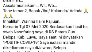 Positif Covid-19, Warga Belopa Luwu Mohon Doa dan Dukungan