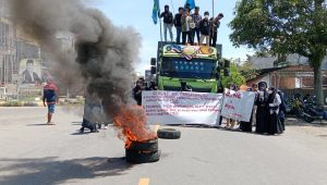 Aksi Unras IPMAL, Sita Truk dan Bakar Ban Bekas di Jalan Trans Sulawesi