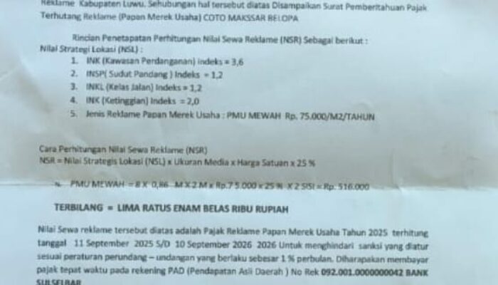 Bapenda Luwu ‘Pajaki’ Pedagang yang Memasang Papan Reklame Merek Dagangan