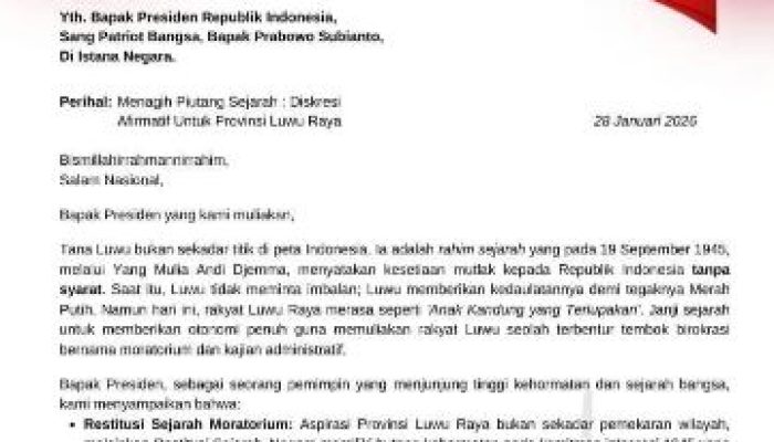 ‘Menagih Piutang Sejarah’, Surat Terbuka untuk Presiden RI dari Rakyat Tana Luwu