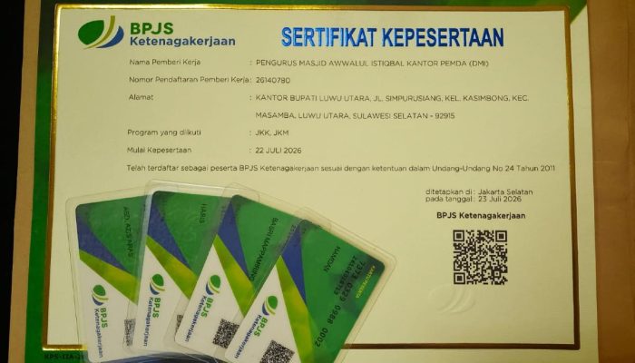 DMI Luwu Utara Berikan Perlindungan BPJS Ketenagakerjaan bagi Pengurus dan Pekerja Masjid